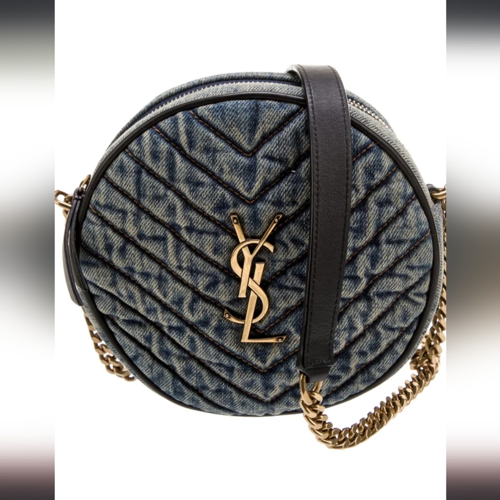 Yves Saint Laurent Blue and Silver Crossbody Bag with Quilted Design